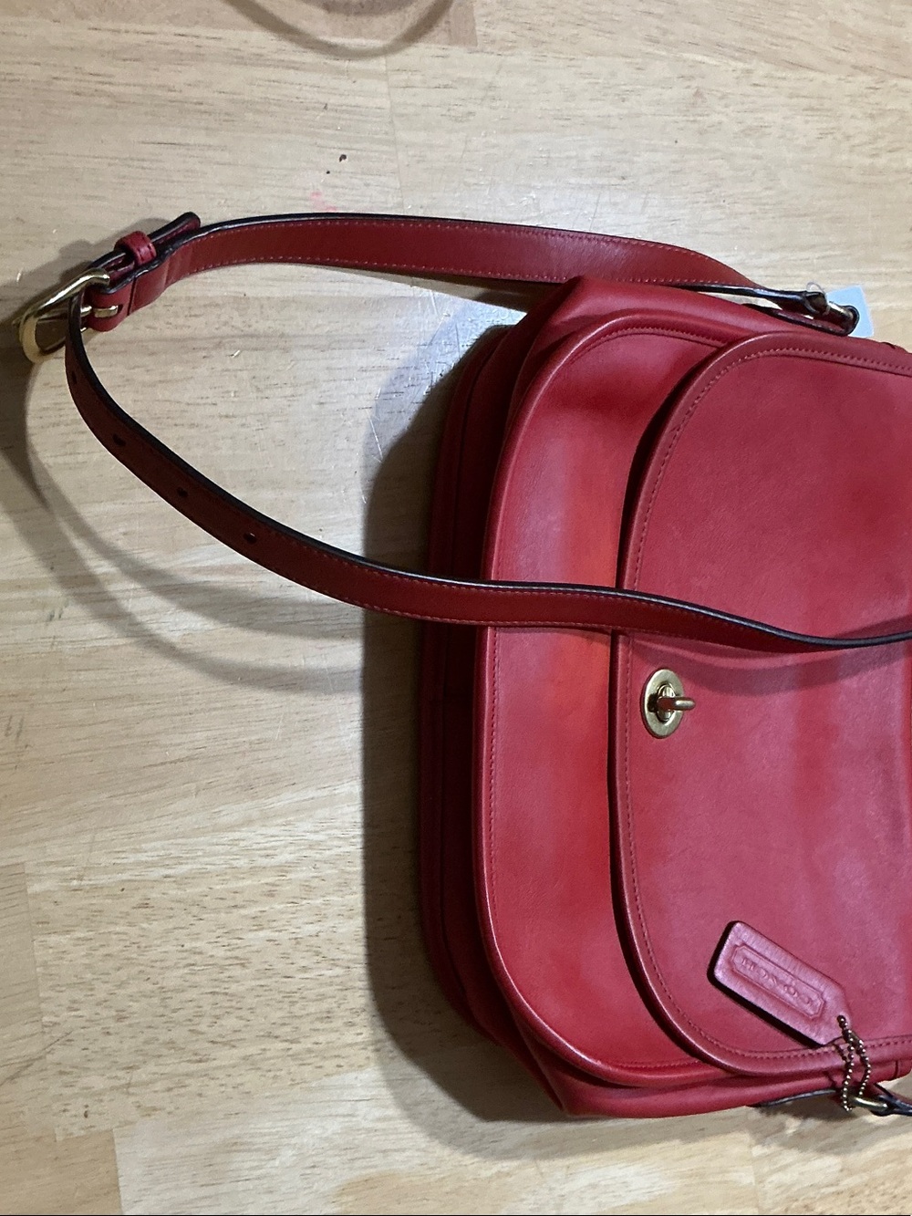 Coach Red Leather Crossbody with Gold-Tone Turnlock
